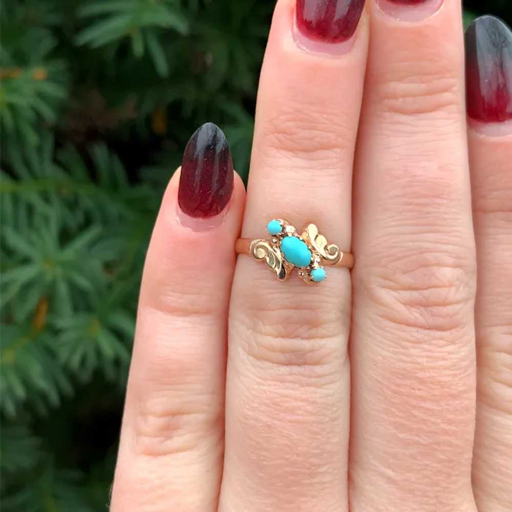 10K Rose Gold 3 Stone Turquoise Ring - image 7