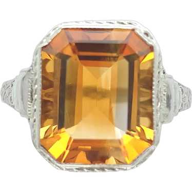 14K white gold 4.97 carat Citrine Filigree Ring - image 1