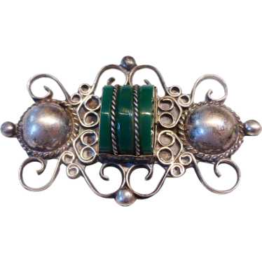 Taxco Chrysoprase Sterling Silver Pin Brooch Mexic