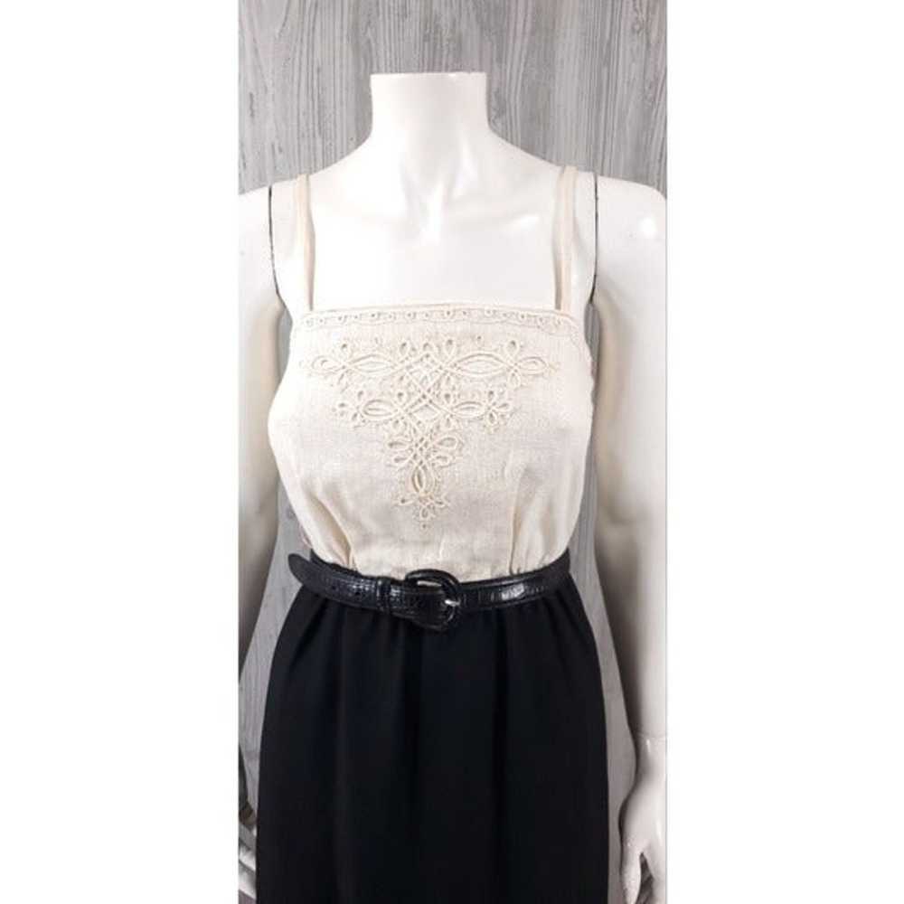 Vintage 40s 50s Dress Faux Wrap Linen Embroidery … - image 6