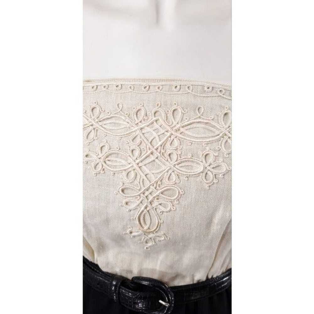 Vintage 40s 50s Dress Faux Wrap Linen Embroidery … - image 7