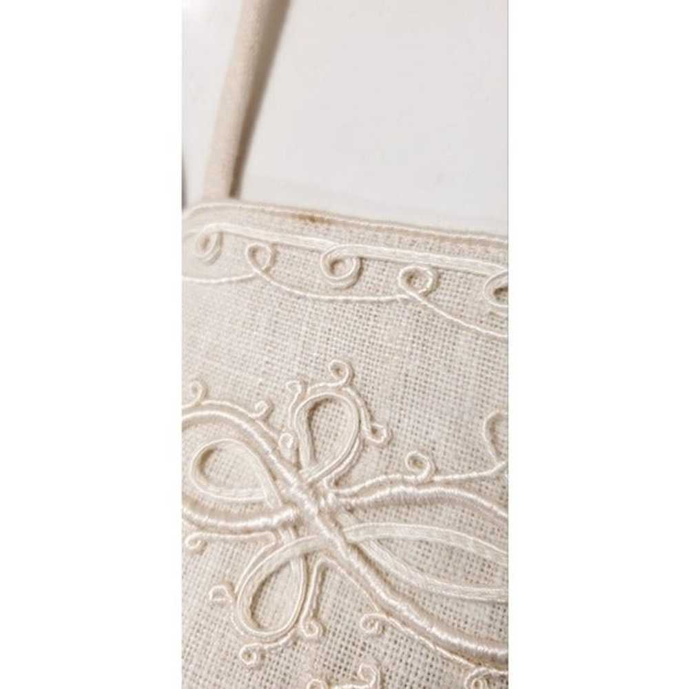 Vintage 40s 50s Dress Faux Wrap Linen Embroidery … - image 8