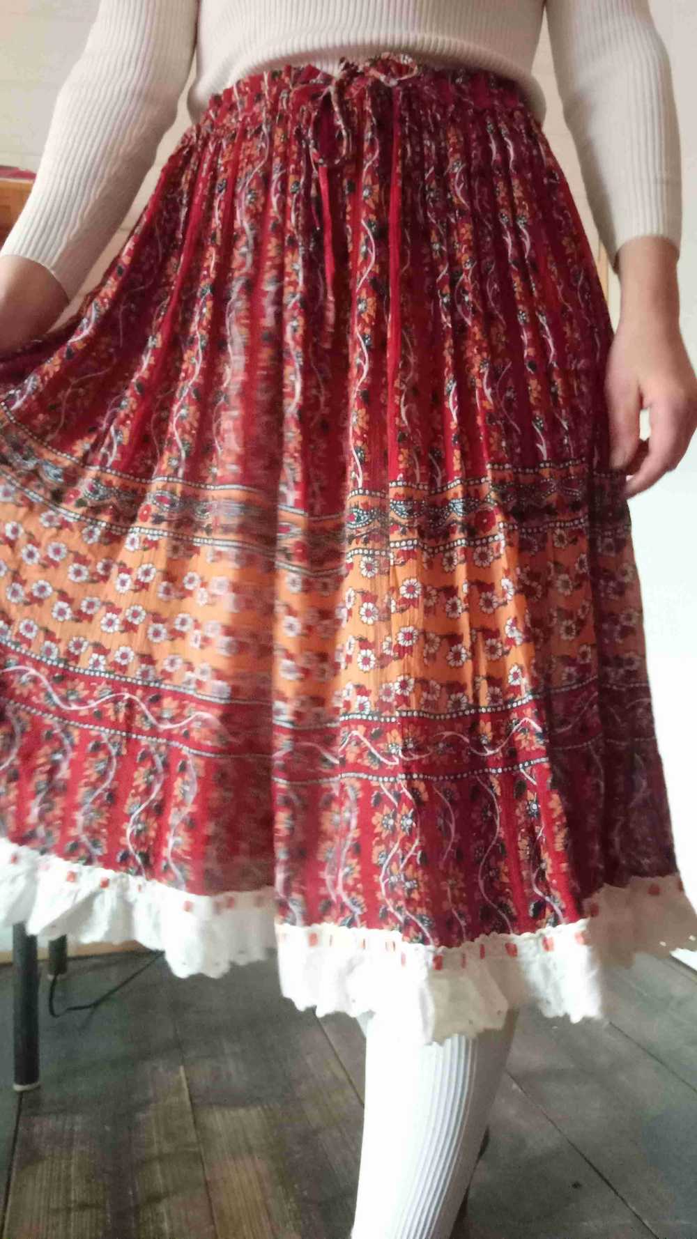 Cotton skirt - Bohemian mid-length cotton skirt, … - image 6