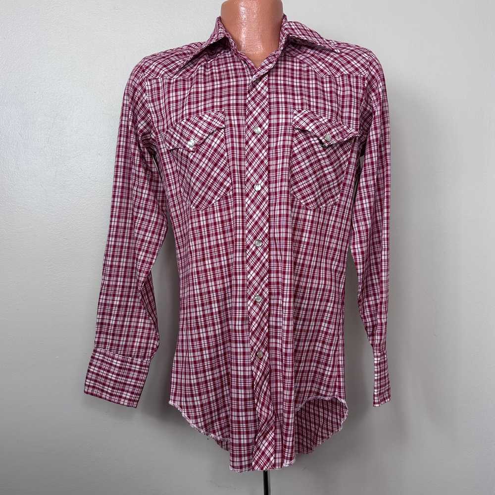 1970s Red Plaid Long Sleeve Western Shirt, Wrangl… - image 1