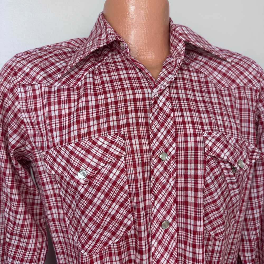1970s Red Plaid Long Sleeve Western Shirt, Wrangl… - image 2