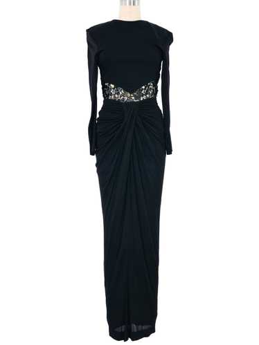 Ruched Lace Embellished Jersey Gown