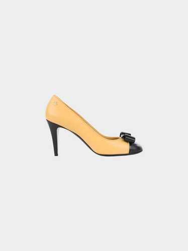 Chanel 2015 Black and Beige Lambskin Cap Toe Bow … - image 1