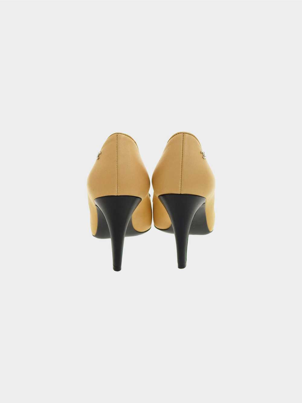 Chanel 2015 Black and Beige Lambskin Cap Toe Bow … - image 4