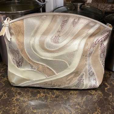 Vintage Warren Reed Creme & tan pleather clutch/s… - image 1