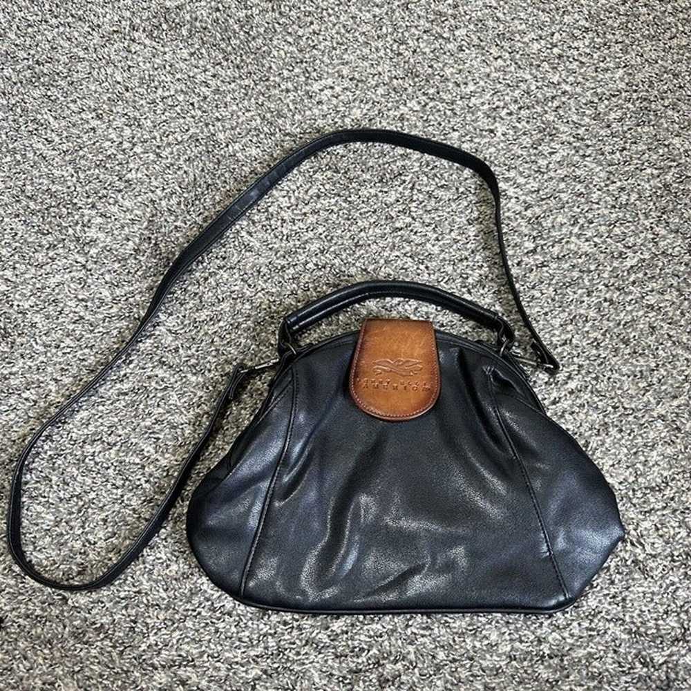 America Perry Ellis Vintage Black Leather Satchel… - image 11