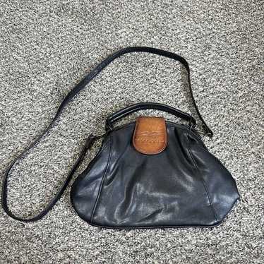 America Perry Ellis Vintage Black Leather Satchel… - image 1