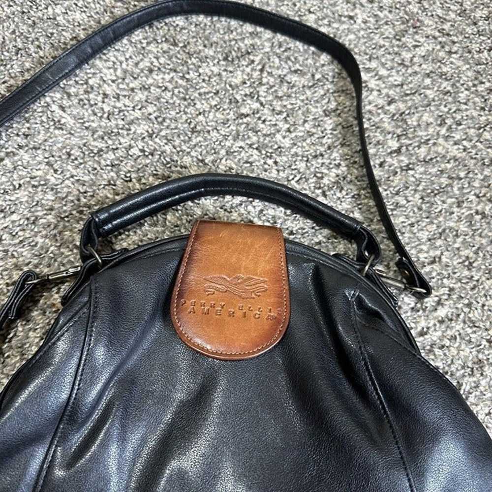 America Perry Ellis Vintage Black Leather Satchel… - image 2