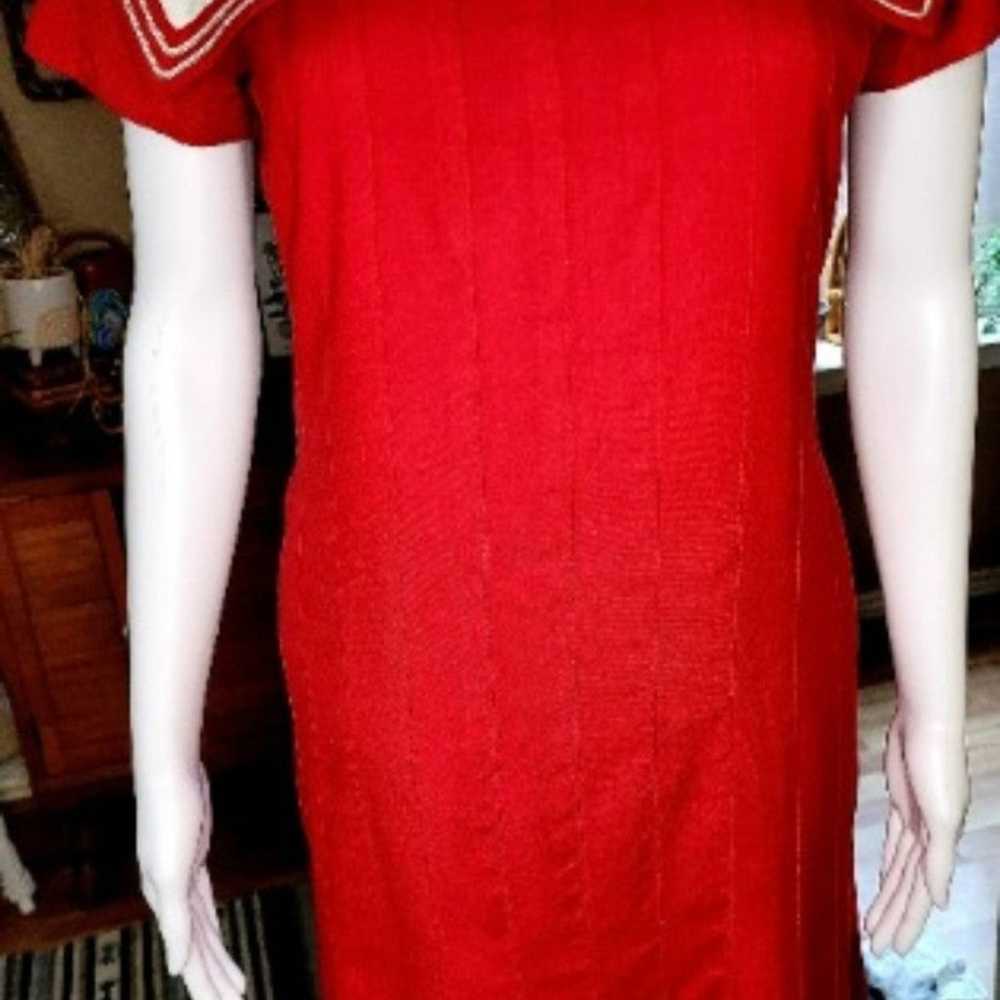 Red Vintage Sarah Elizabeth Pleated Sailor Dress - image 3