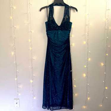 Vintage Maxi Blue Halter Mesh Dress - image 1