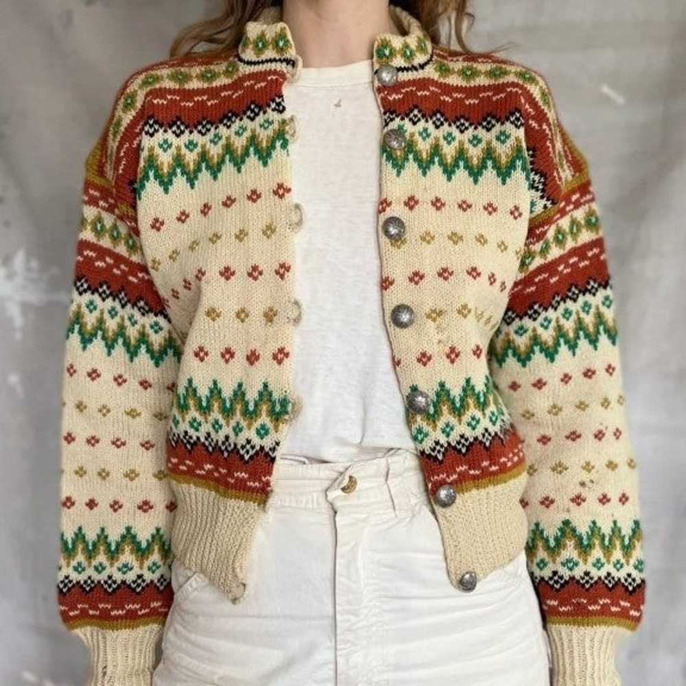 Vintage Norwegian Fair Isle Cardigan Sweater - image 9