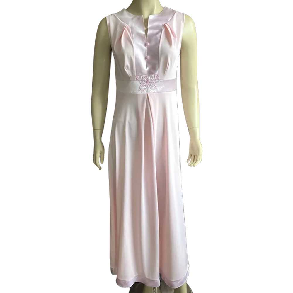 Vintage 1970's Pink Nylon Nightgown Negligee With… - image 1