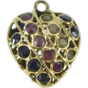 21K Pave Sapphire Ruby Peridot Heart Charm/Pendant