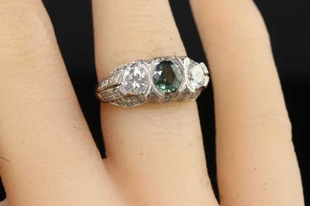 Vintage Estate Retro Platinum Diamond and Green S… - image 4