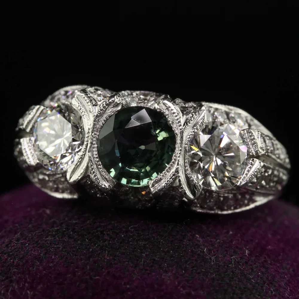 Vintage Estate Retro Platinum Diamond and Green S… - image 6