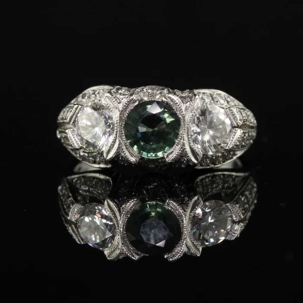 Vintage Estate Retro Platinum Diamond and Green S… - image 8