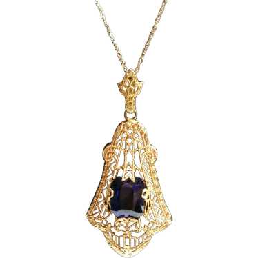 Art Deco Edwardian Filigree Lavaliere syn Sapphire