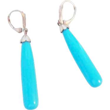 Turquoise Torpedo or Teardrop Shaped Dangle Earrin