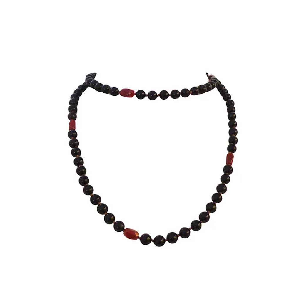 Onyx and Coral Beaded Necklace 36" - image 2