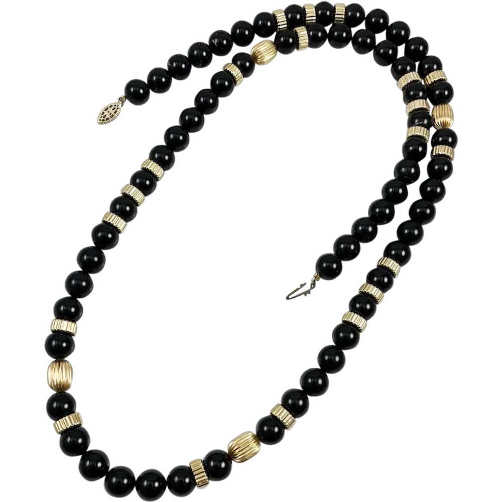 Black Onyx & Gold Beaded Necklace Opera Length - image 1