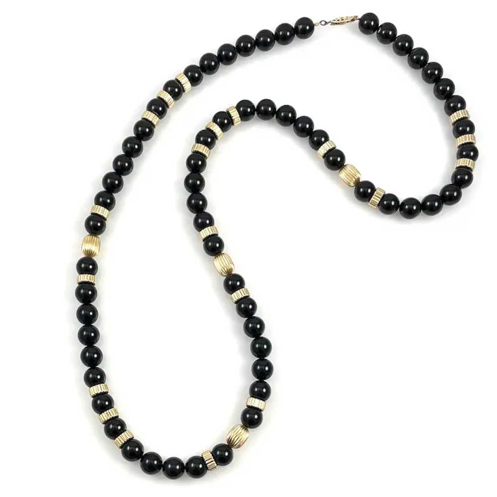 Black Onyx & Gold Beaded Necklace Opera Length - image 2