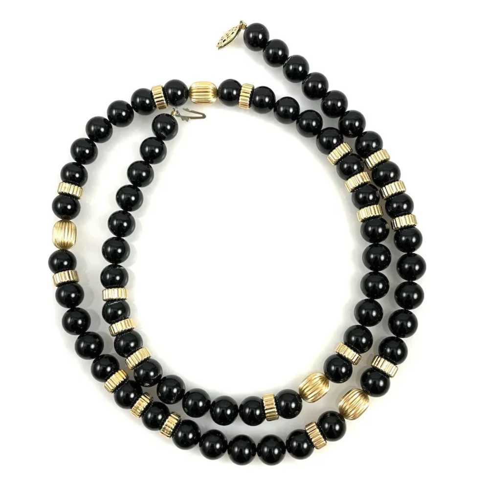 Black Onyx & Gold Beaded Necklace Opera Length - image 3