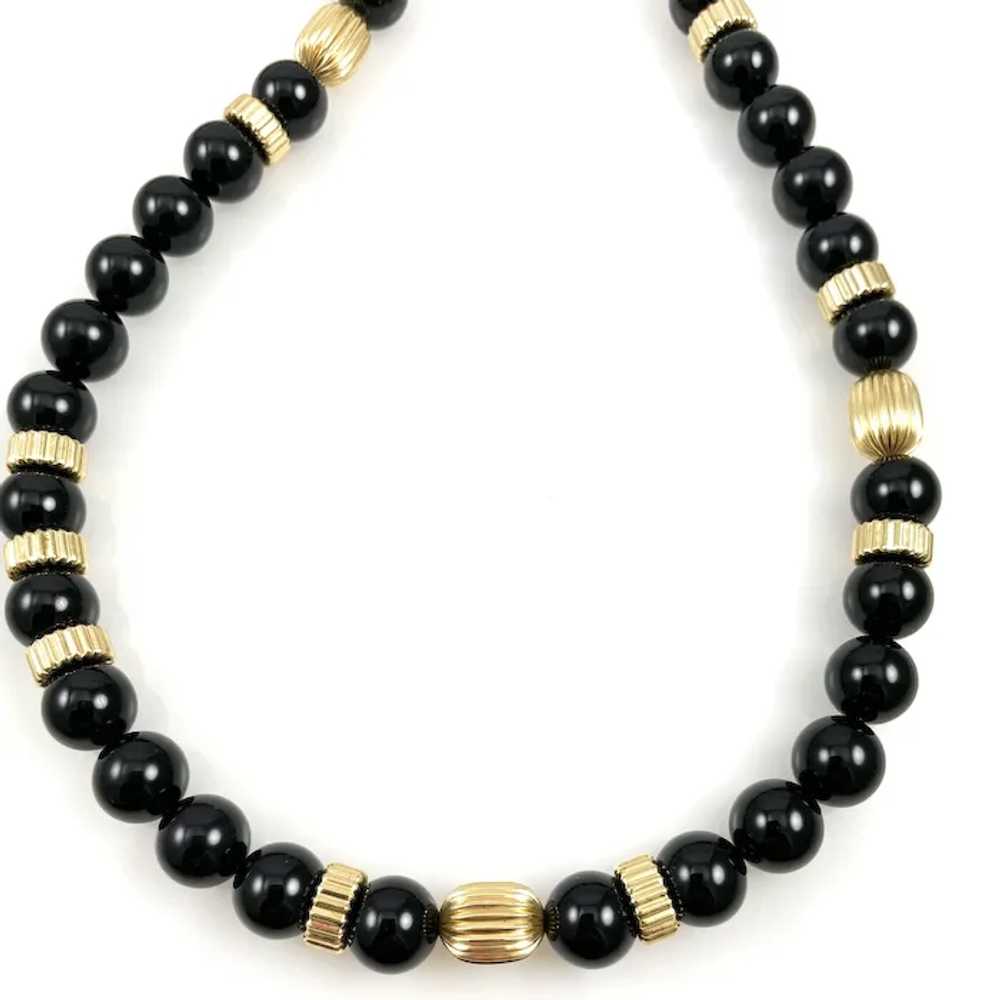 Black Onyx & Gold Beaded Necklace Opera Length - image 4