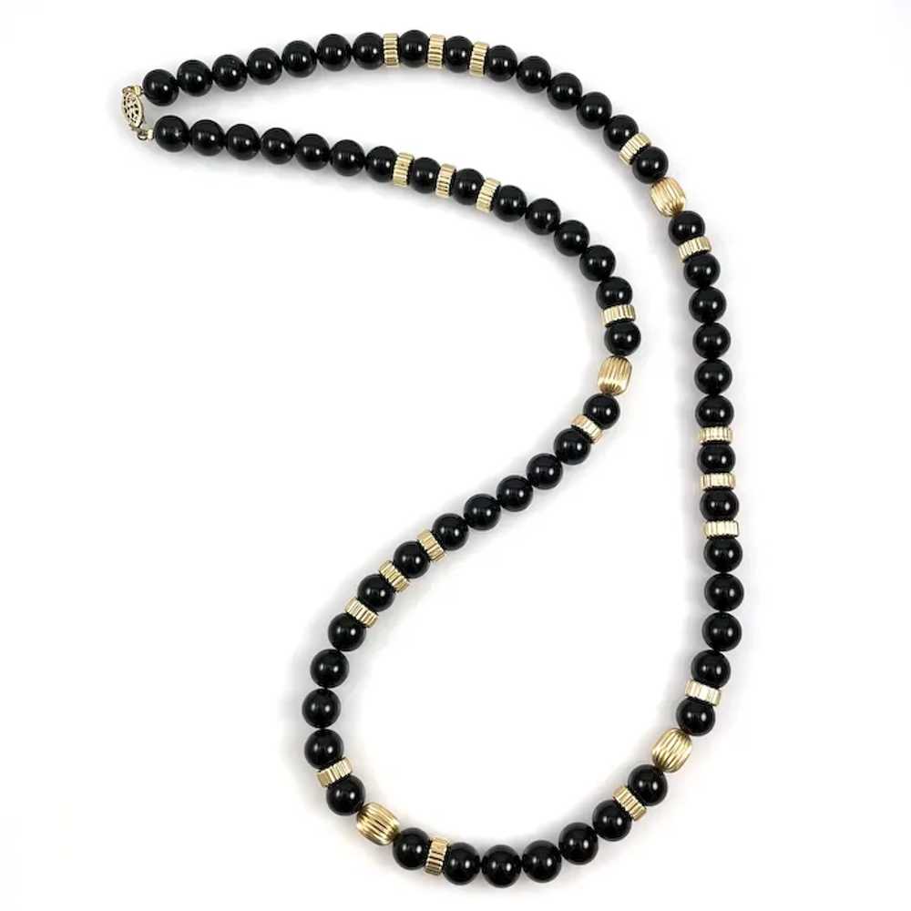 Black Onyx & Gold Beaded Necklace Opera Length - image 5