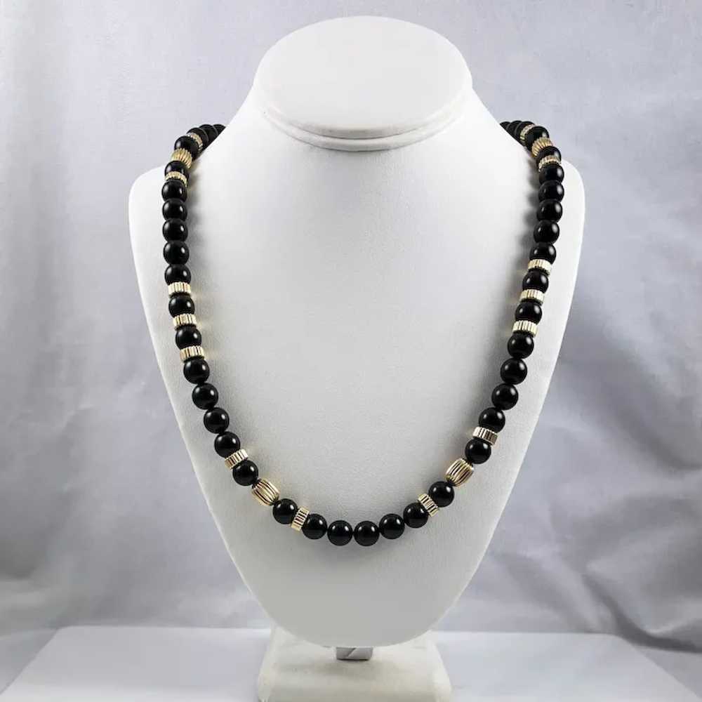 Black Onyx & Gold Beaded Necklace Opera Length - image 6