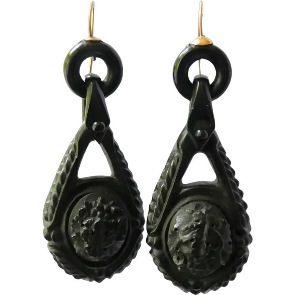 Antique Victorian Large Carved Whitby Jet Dangle … - image 1