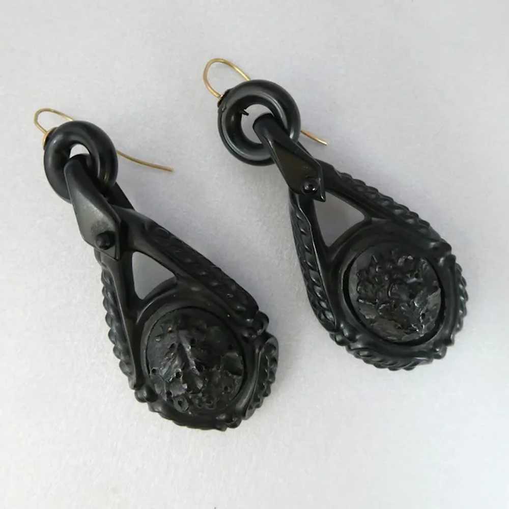 Antique Victorian Large Carved Whitby Jet Dangle … - image 2