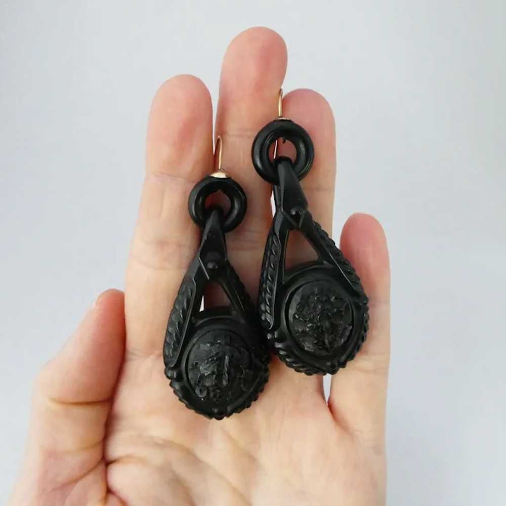 Antique Victorian Large Carved Whitby Jet Dangle … - image 6