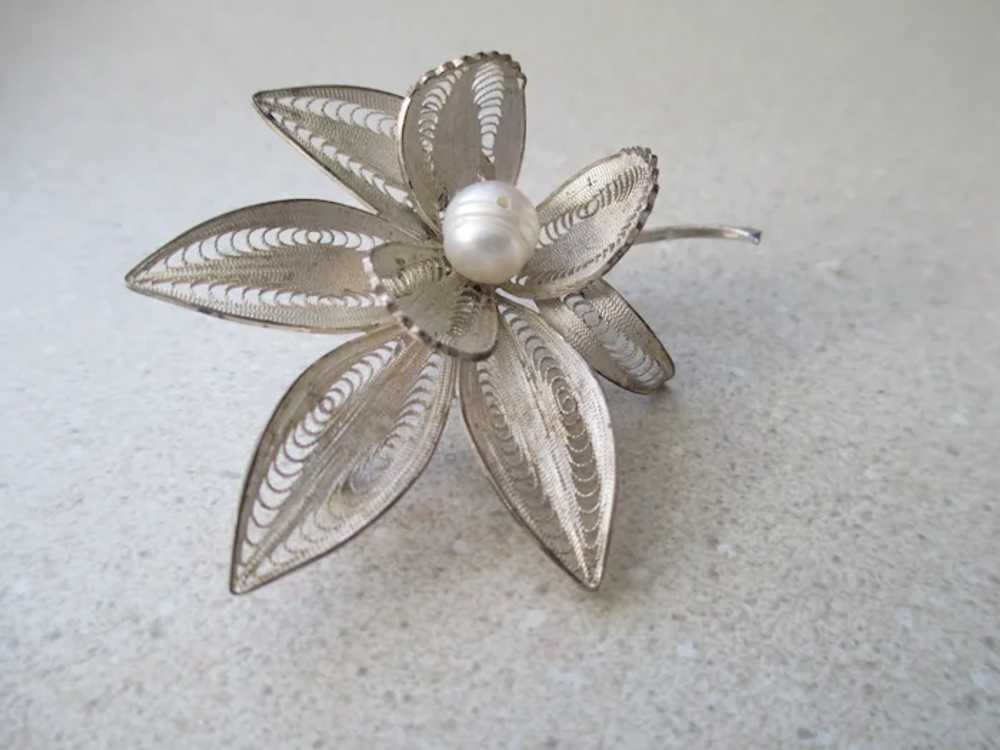 Silver 925 Open Cut Lacy Flower/Cultured  Pearl B… - image 7