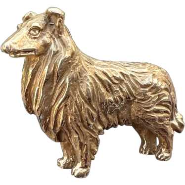 18K Yellow Gold Collie Dog Brooch
