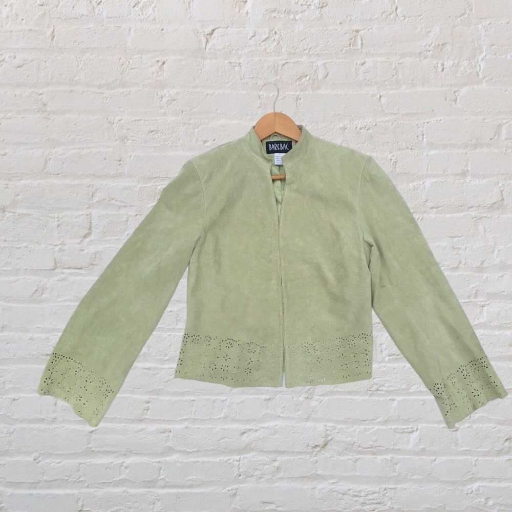 Vintage Green Suede Leather Jacket Eyelet Accent … - image 1