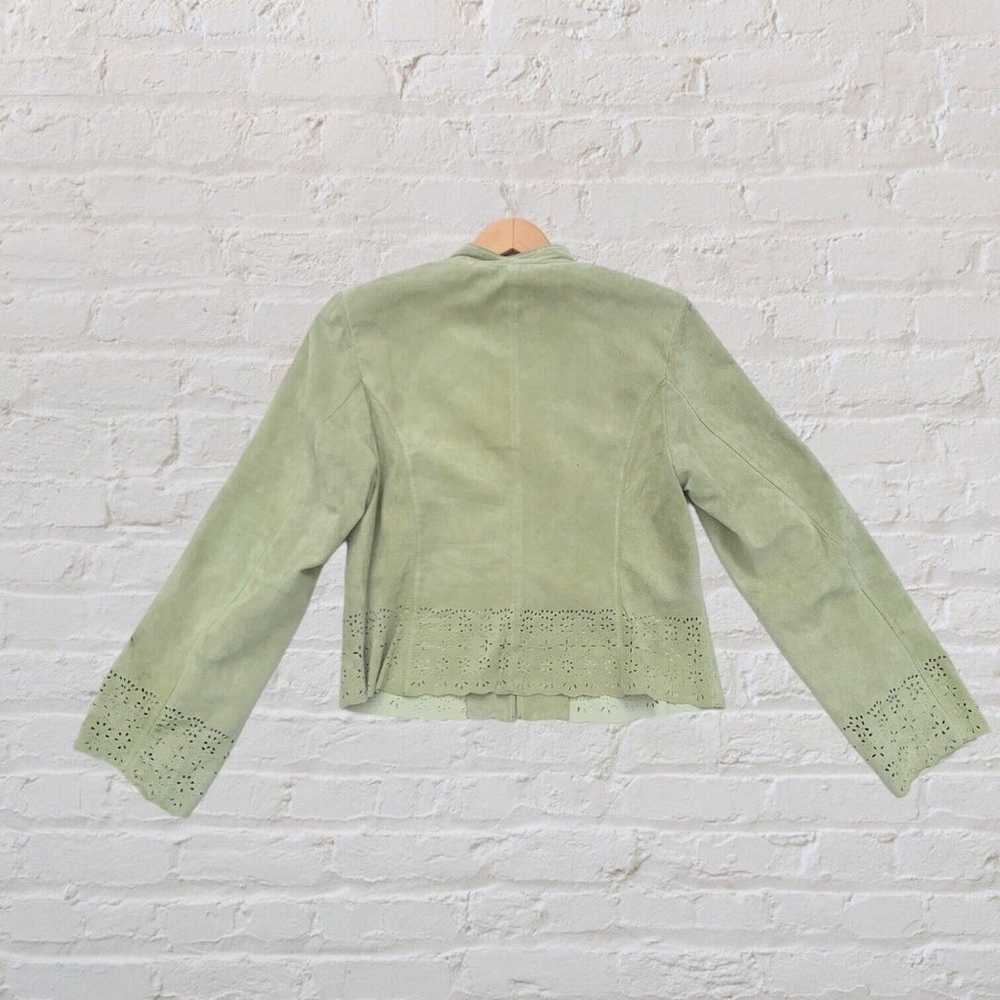 Vintage Green Suede Leather Jacket Eyelet Accent … - image 2