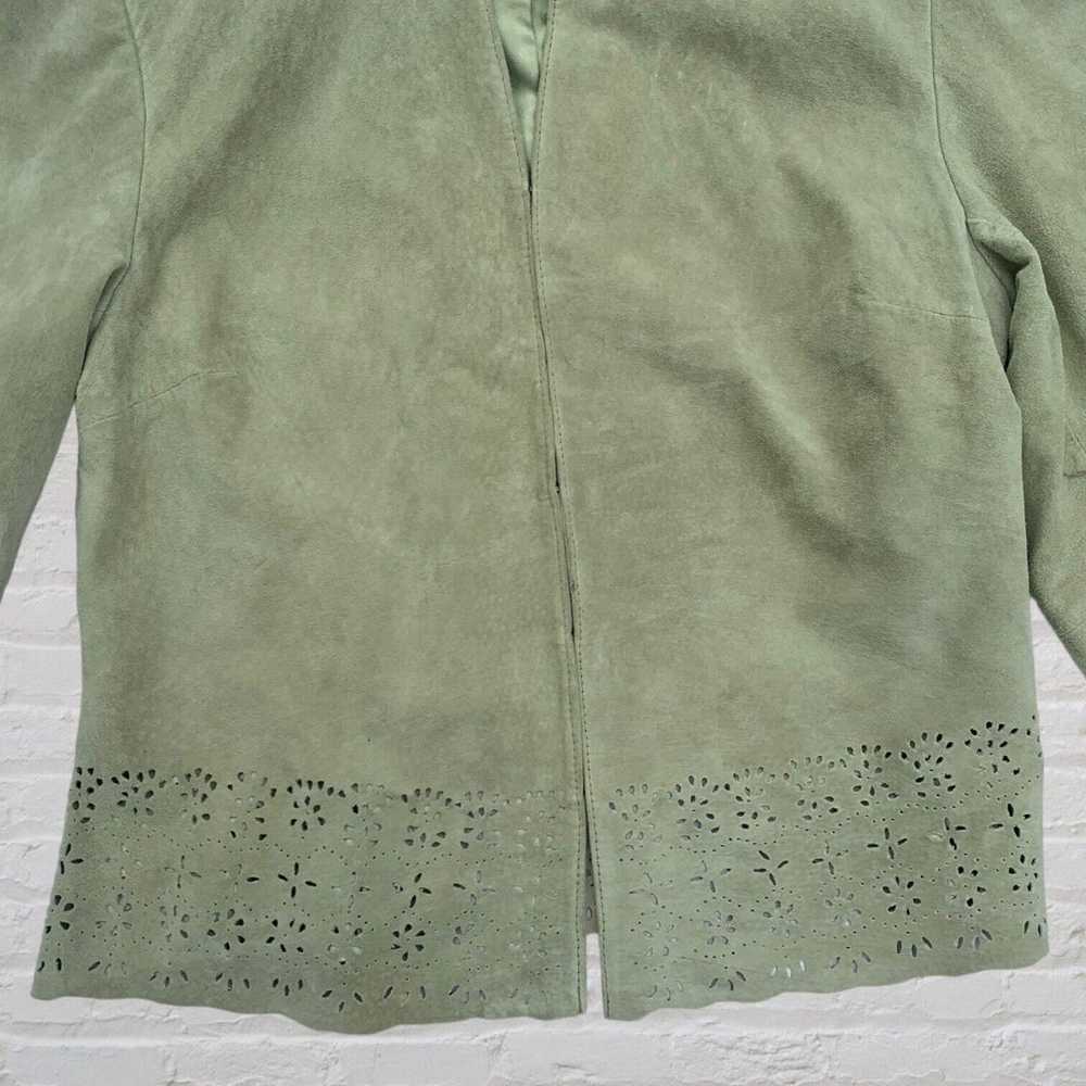 Vintage Green Suede Leather Jacket Eyelet Accent … - image 3