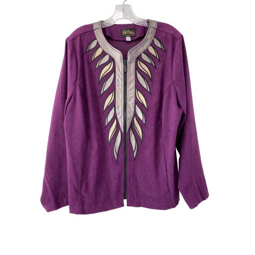 Bob Mackie Faux Suede Solid Purple Abstract Metal… - image 2