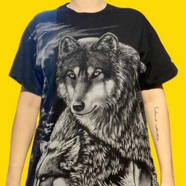 Vintage all over print wolf shirt - image 1