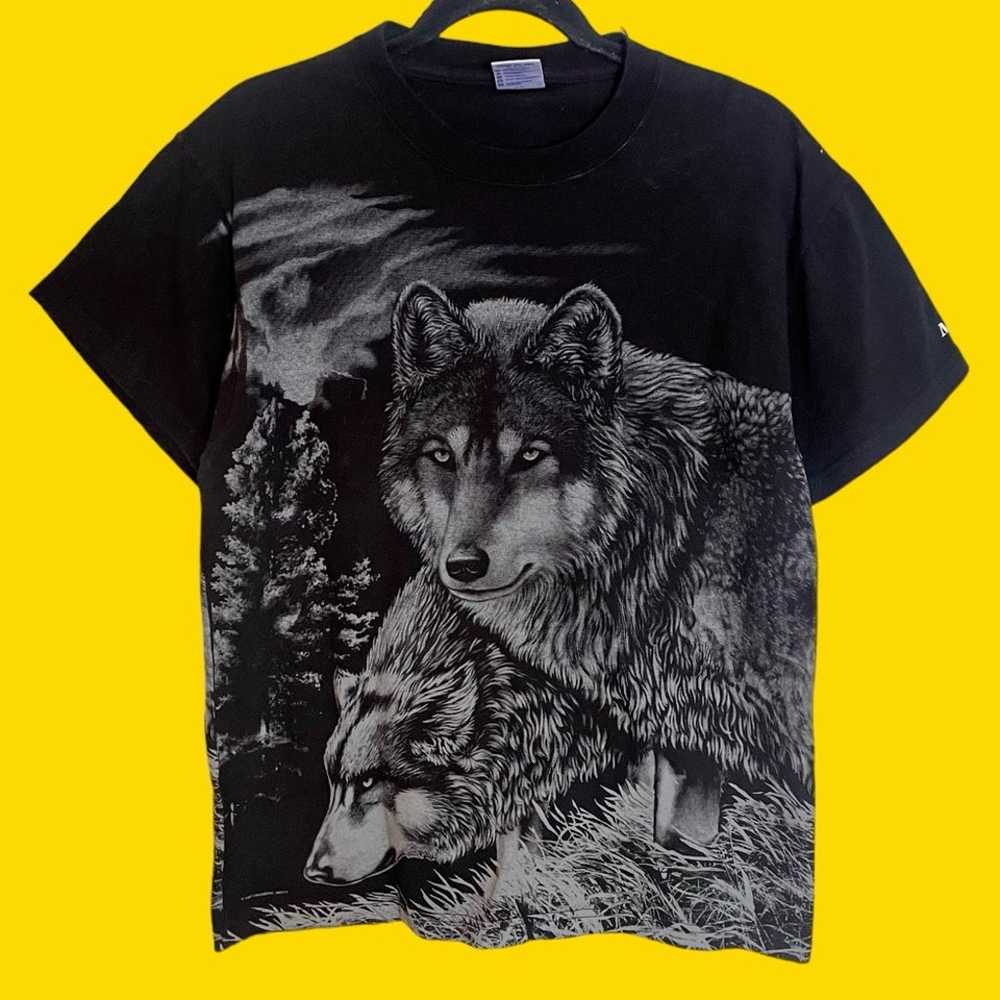 Vintage all over print wolf shirt - image 2