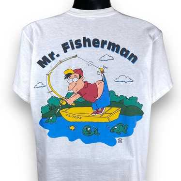 Vintage White XL The Fisherman T-Shirt Cartoon Boat Big Game Lake Bass  Fishing