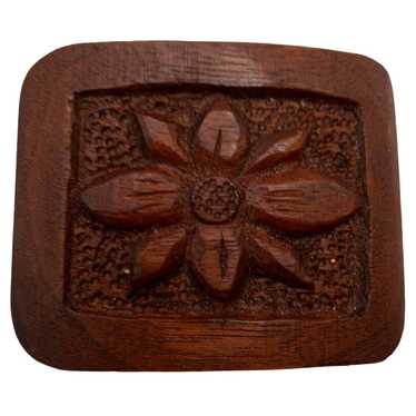 Handmade Carved Flower Belt Buckle Wood Carving Si