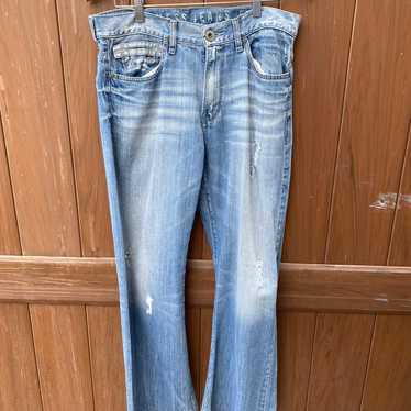 Vintage Guess Green Logo Denim Jeans 10001 Size 30x31 Distressed Made in USA
