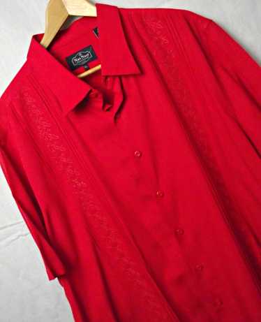 Nat Nast Silk Bld Men Hawaiian Shirt Red Embroider