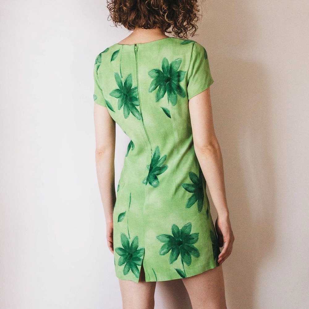 Vintage 90s Bright Green Floral Midi Dress - image 4