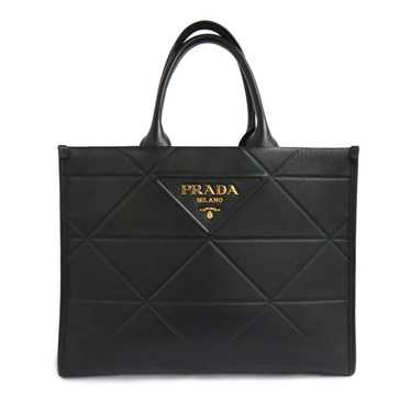 PRADA Symbol Embroidery 2WAY Tote Bag Size Large Beige/Black